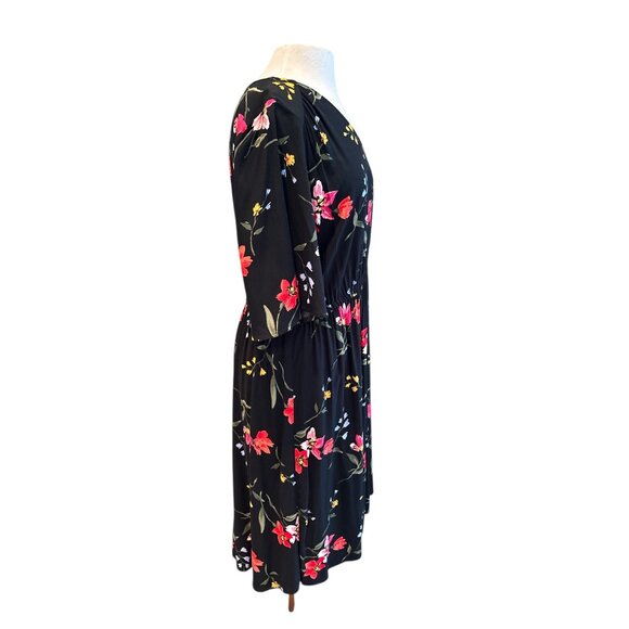 Old Navy Womens Floral Black Midi Dress V-Neck Elastic Waist 1X Plus - Picture 4 of 9